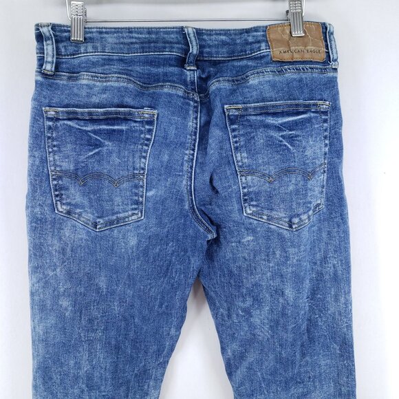 American Eagle Slim Distressed Jeans Men's Size 31/32 Medium Wash Next Level Fle - Picture 4 of 7